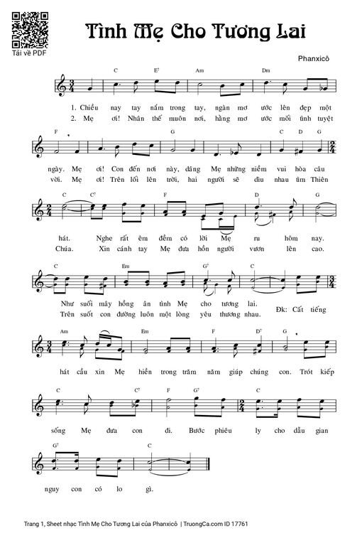 Sheet PDF of Tình Mẹ Cho Tương Lai