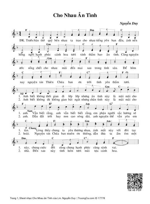 Sheet PDF of Cho Nhau ân Tình
