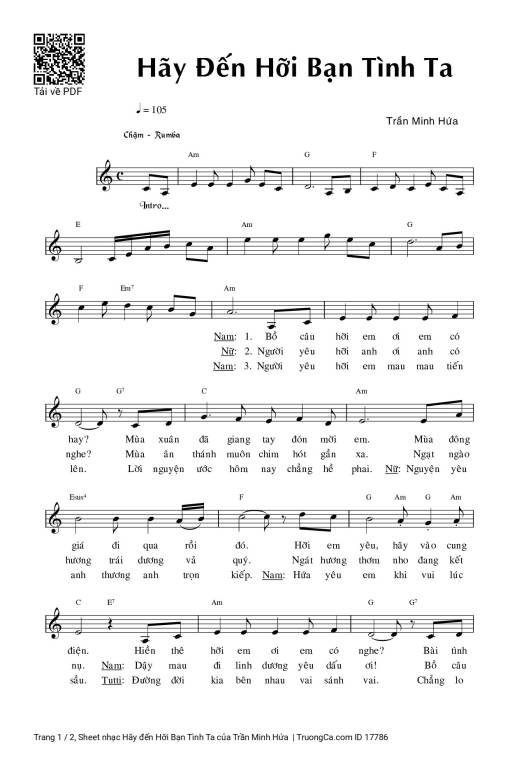 Sheet PDF of Hãy đến Hỡi Bạn Tình Ta