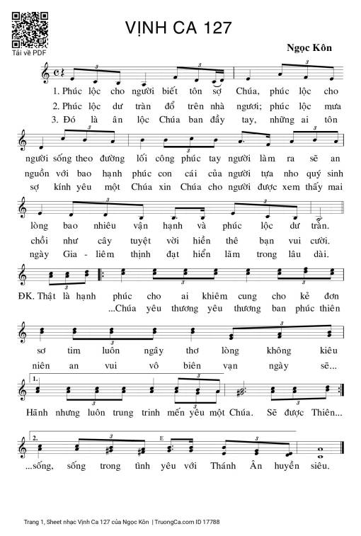Sheet PDF of Vịnh Ca 127 - Ngọc Kôn