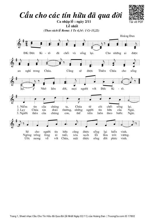 Sheet PDF of Cầu Cho Tín Hữu đã Qua đời (lễ Nhất Ngày 02/11)