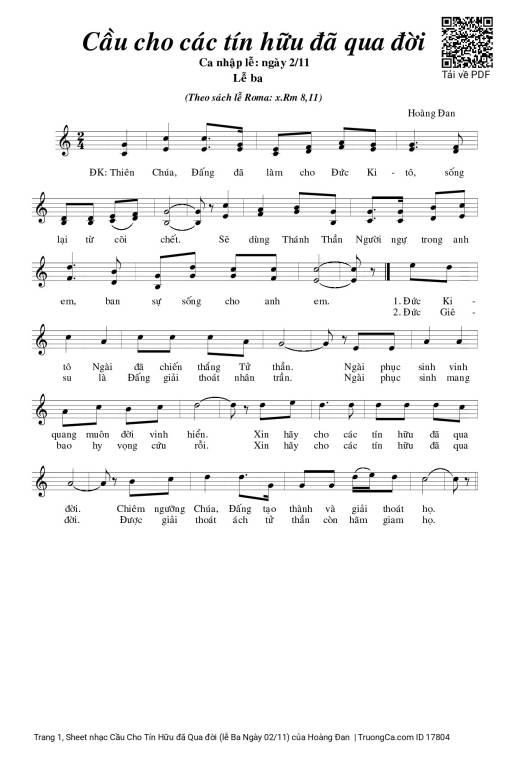Sheet PDF of Cầu Cho Tín Hữu đã Qua đời (lễ Ba Ngày 02/11)