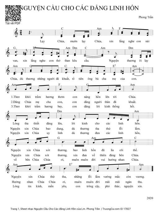 Sheet PDF of Nguyện Cầu Cho Các đẳng Linh Hồn