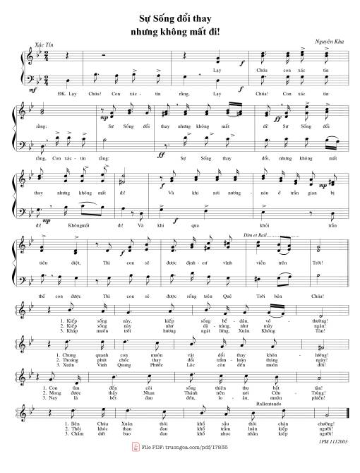 Sheet PDF of Sự Sống Thay đổi Nhưng Không Mất đi