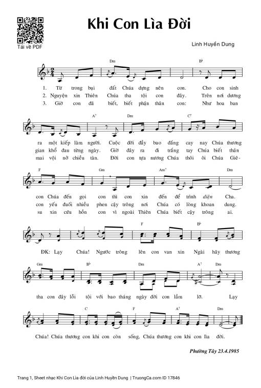 Sheet PDF of Khi Con Lìa đời
