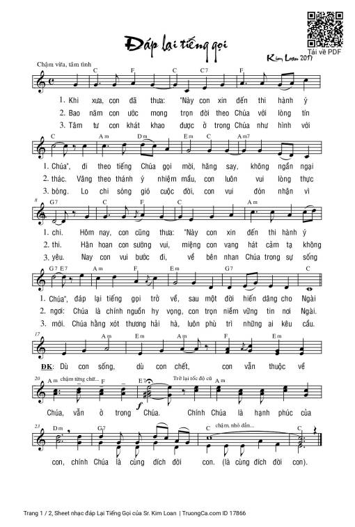 Sheet PDF of đáp Lại Tiếng Gọi