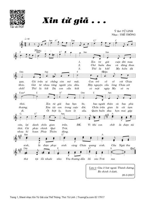 Xin Từ Giã - Thế Thông. Thơ: Từ Linh