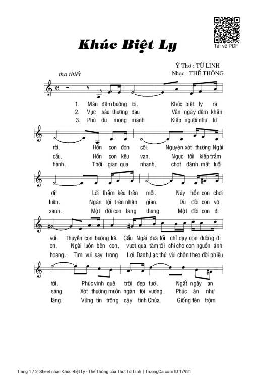 Sheet PDF of Khúc Biệt Ly - Thế Thông