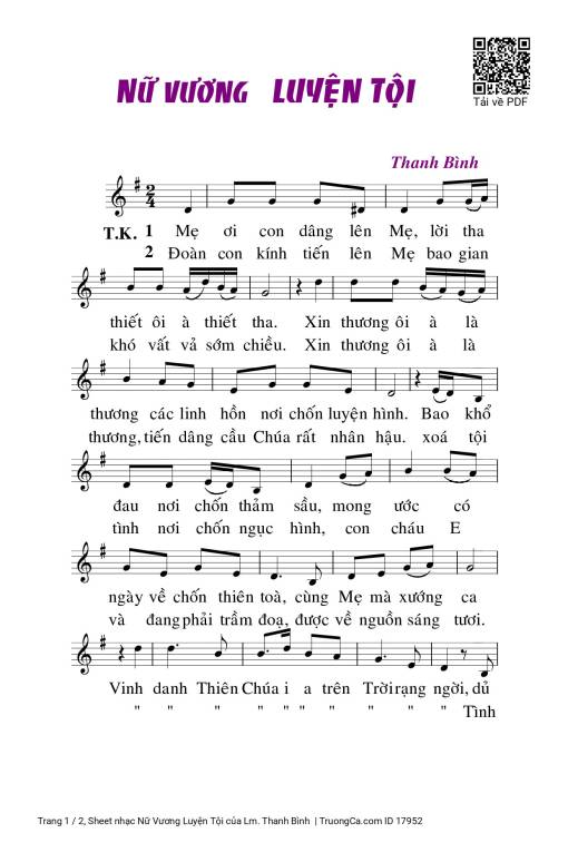 Sheet PDF of Nữ Vương Luyện Tội