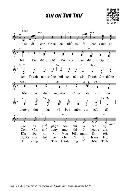 Sheet PDF of Xin ơn Tha Thứ