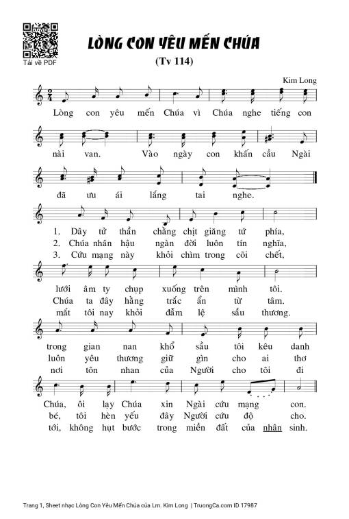 Sheet PDF of Lòng Con Yêu Mến Chúa
