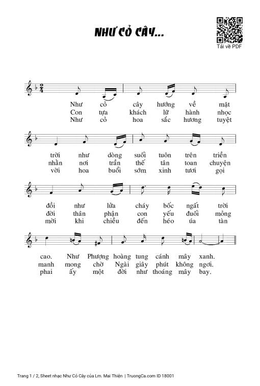 Sheet PDF of Như Cỏ Cây - Lm. Mai Thiện