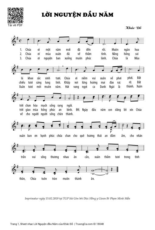 Sheet PDF of Lời Nguyện đầu Năm