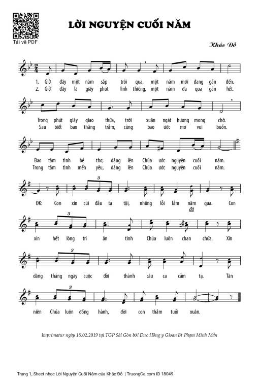Sheet PDF of Lời Nguyện Cuối Năm