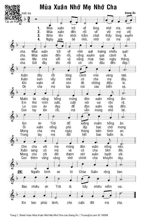 Sheet PDF of Mùa Xuân Nhớ Mẹ Nhớ Cha