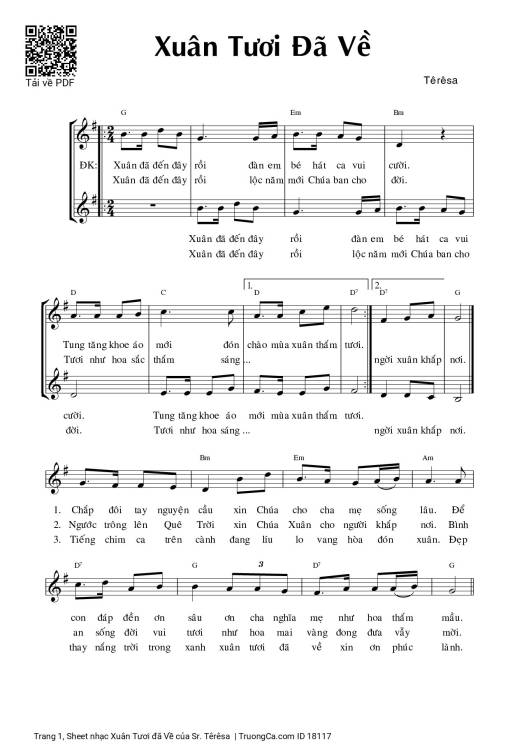 Sheet PDF of Xuân Tươi đã Về