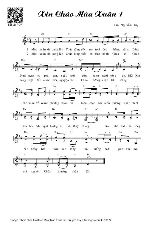 Sheet PDF of Xin Chào Mùa Xuân 1