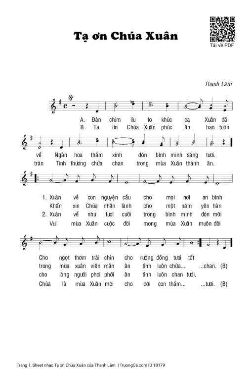 Sheet PDF of Tạ ơn Chúa Xuân