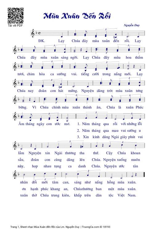 Sheet PDF of Mùa Xuân đến Rồi
