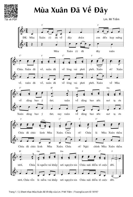 Sheet PDF of Mùa Xuân đã Về đây