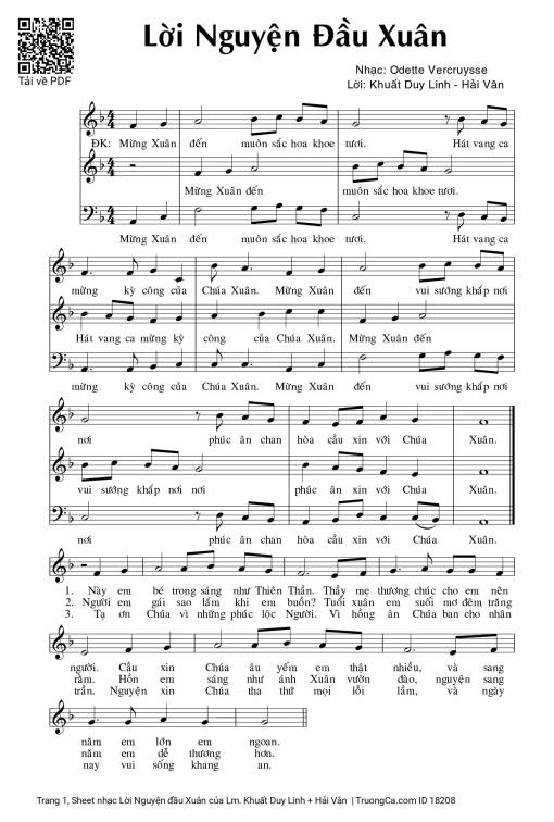 Sheet PDF of Lời Nguyện đầu Xuân
