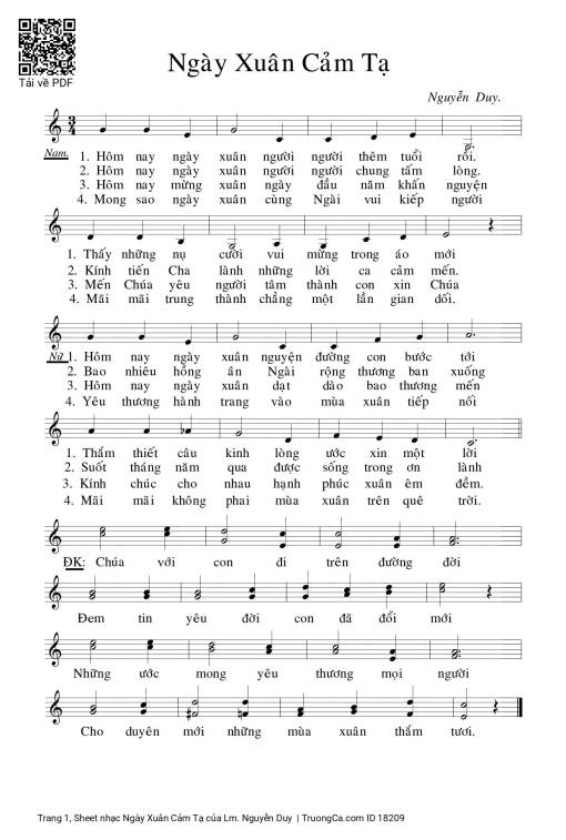 Sheet PDF of Ngày Xuân Cảm Tạ