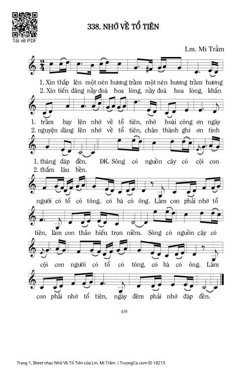 Sheet PDF of Nhớ Về Tổ Tiên