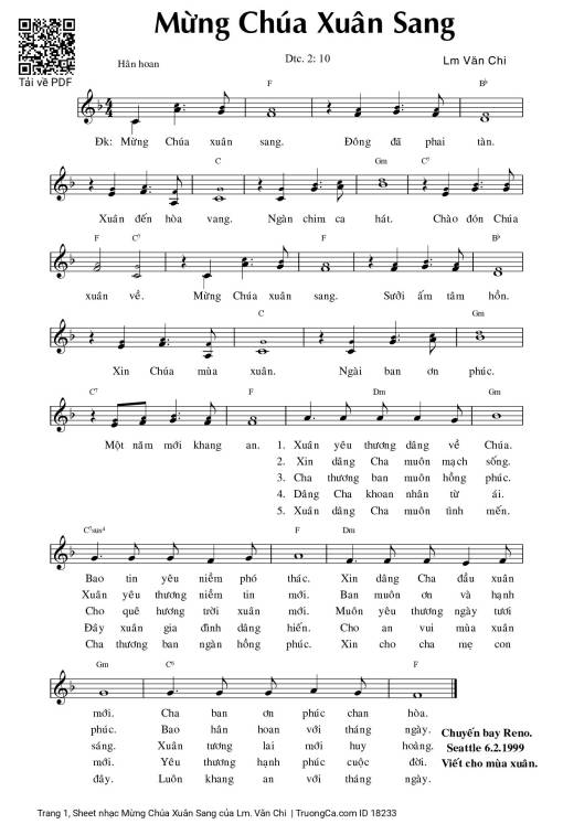 Sheet PDF of Mừng Chúa Xuân Sang