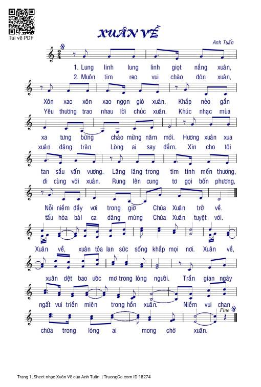 Sheet PDF of Xuân Về - Anh Tuấn