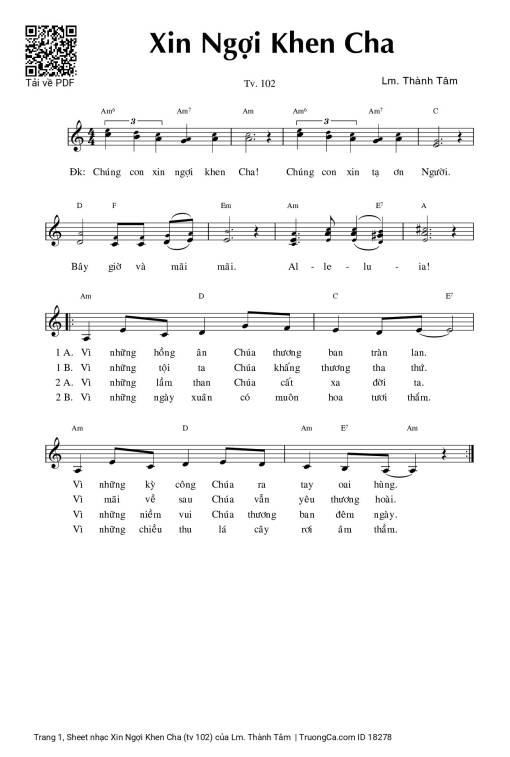 Sheet PDF of Xin Ngợi Khen Cha (tv 102)