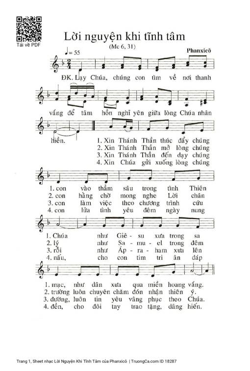 Sheet PDF of Lời Nguyện Khi Tĩnh Tâm