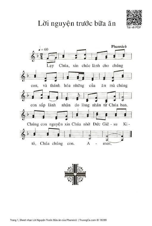 Sheet PDF of Lời Nguyện Trước Bữa ăn