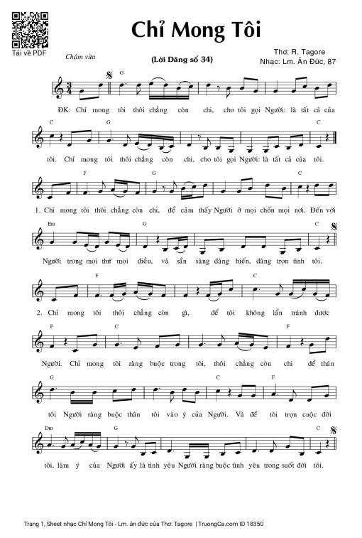 Sheet PDF of Chỉ Mong Tôi - Lm. ân đức
