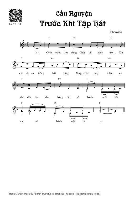 Sheet PDF of Cầu Nguyện Trước Khi Tập Hát