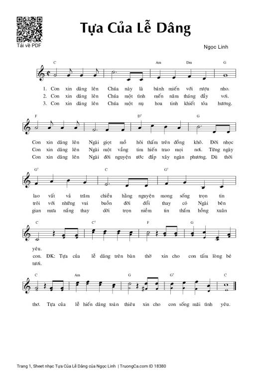 Sheet PDF of Tựa Của Lễ Dâng