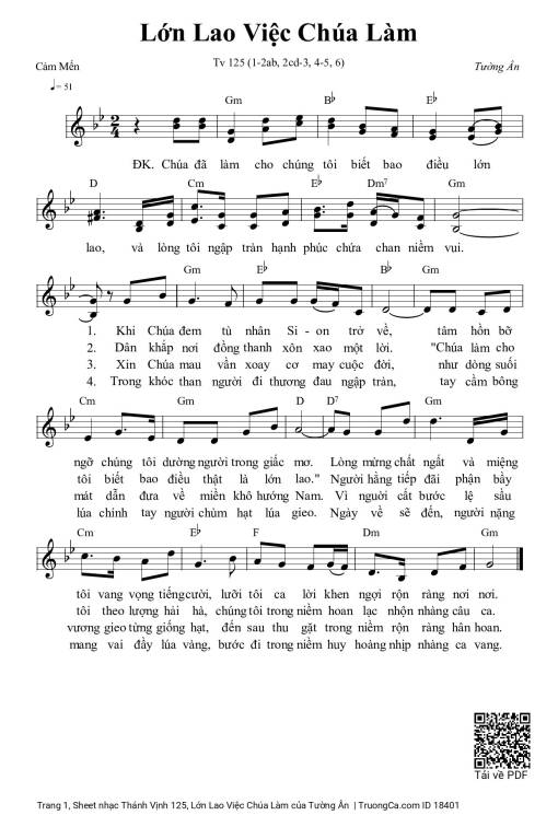 Sheet PDF of Thánh Vịnh 125, Lớn Lao Việc Chúa Làm
