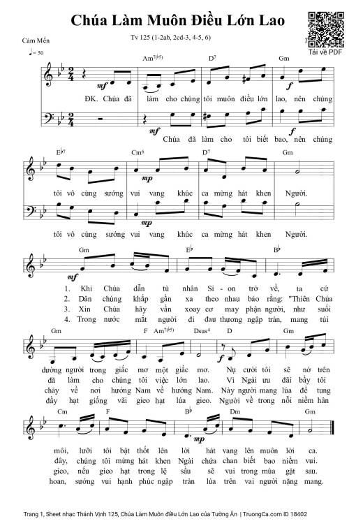 Sheet PDF of Thánh Vịnh 125, Chúa Làm Muôn điều Lớn Lao