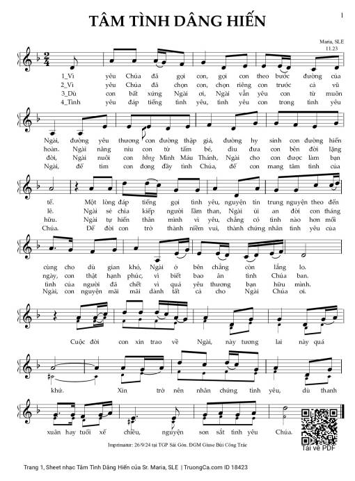 Sheet PDF of Tâm Tình Dâng Hiến