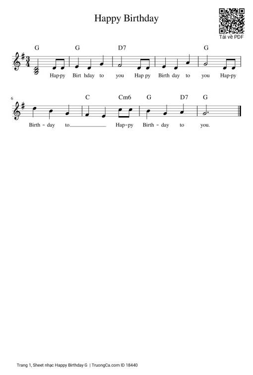 Happy Birthday chúc mừng sinh nhật tone G trưởng