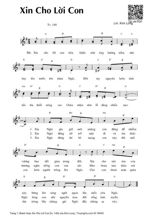 Sheet PDF of Xin Cho Lời Con (tv. 140)