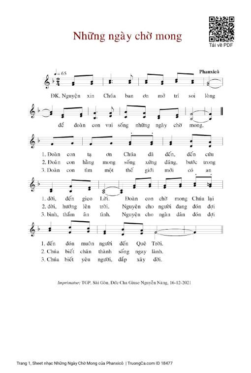 Sheet PDF of Những Ngày Chờ Mong