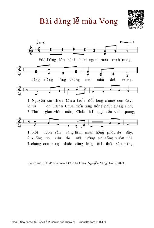 Bài Dâng Lễ Mùa Vọng