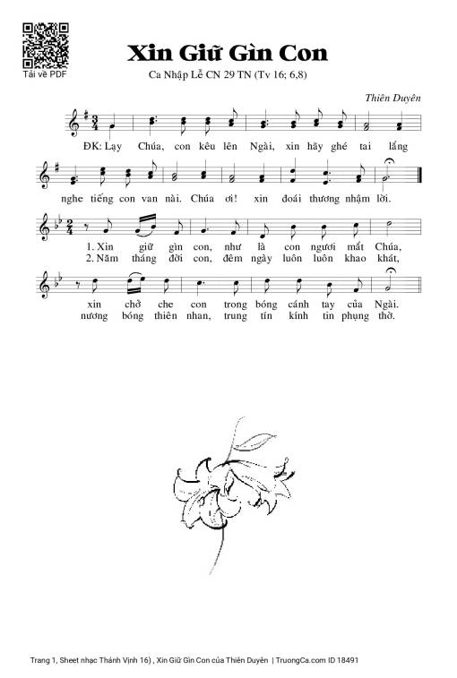 Sheet PDF of Thánh Vịnh 16) , Xin Giữ Gìn Con