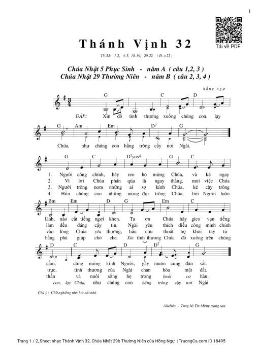 Sheet PDF of Thánh Vịnh 32, Chúa Nhật 29b Thường Niên