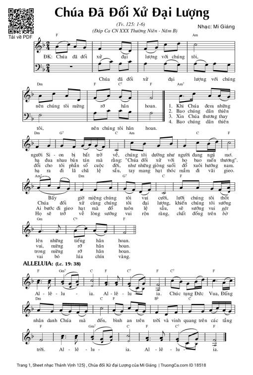 Sheet PDF of Thánh Vịnh 125) , Chúa đối Xử đại Lượng