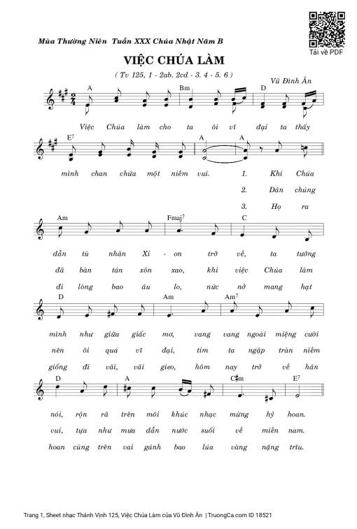 Sheet PDF of Thánh Vịnh 125, Việc Chúa Làm