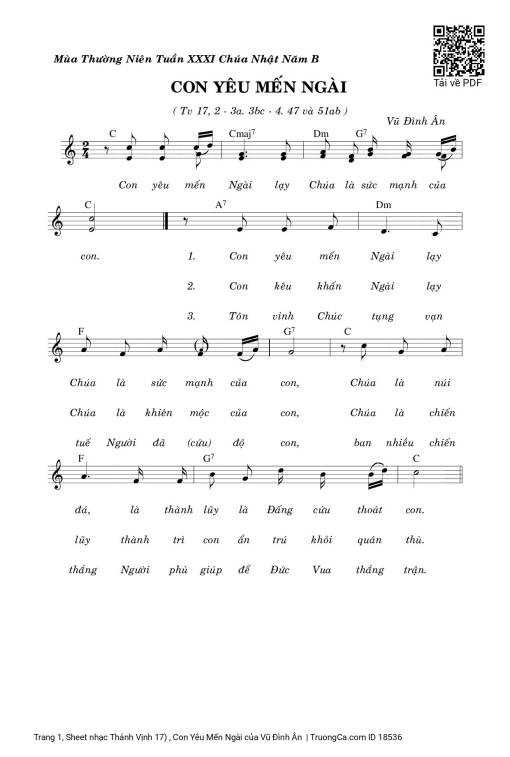 Sheet PDF of Thánh Vịnh 17) , Con Yêu Mến Ngài