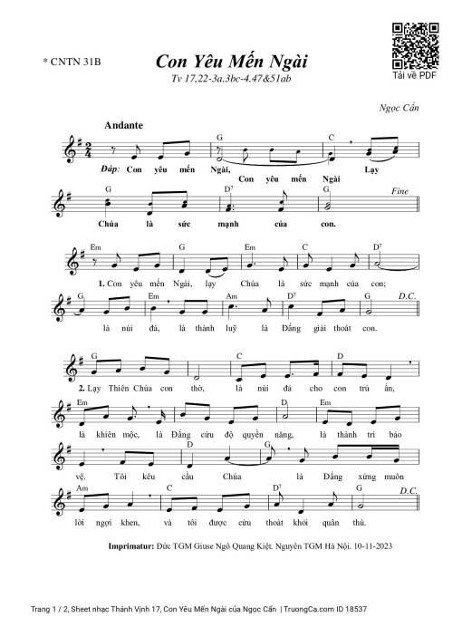 Sheet PDF of Thánh Vịnh 17, Con Yêu Mến Ngài