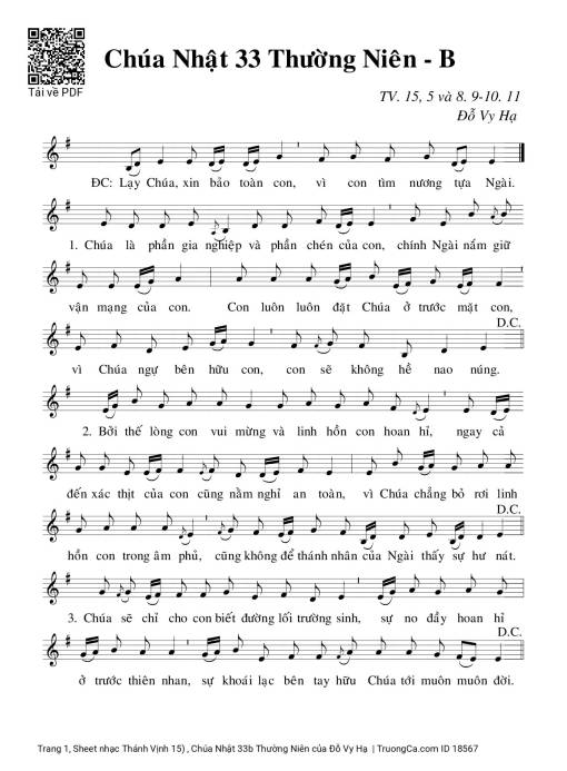 Thánh Vịnh 15, Chúa Nhật 33b Thường Niên