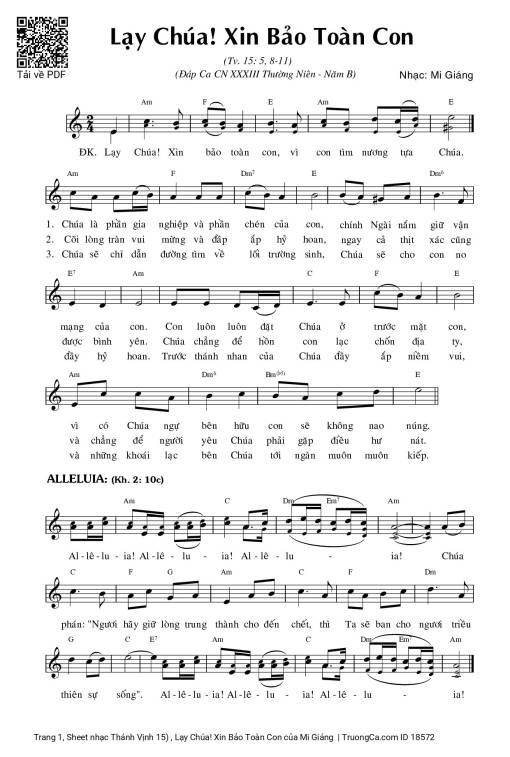 Sheet PDF of Thánh Vịnh 15) , Lạy Chúa! Xin Bảo Toàn Con